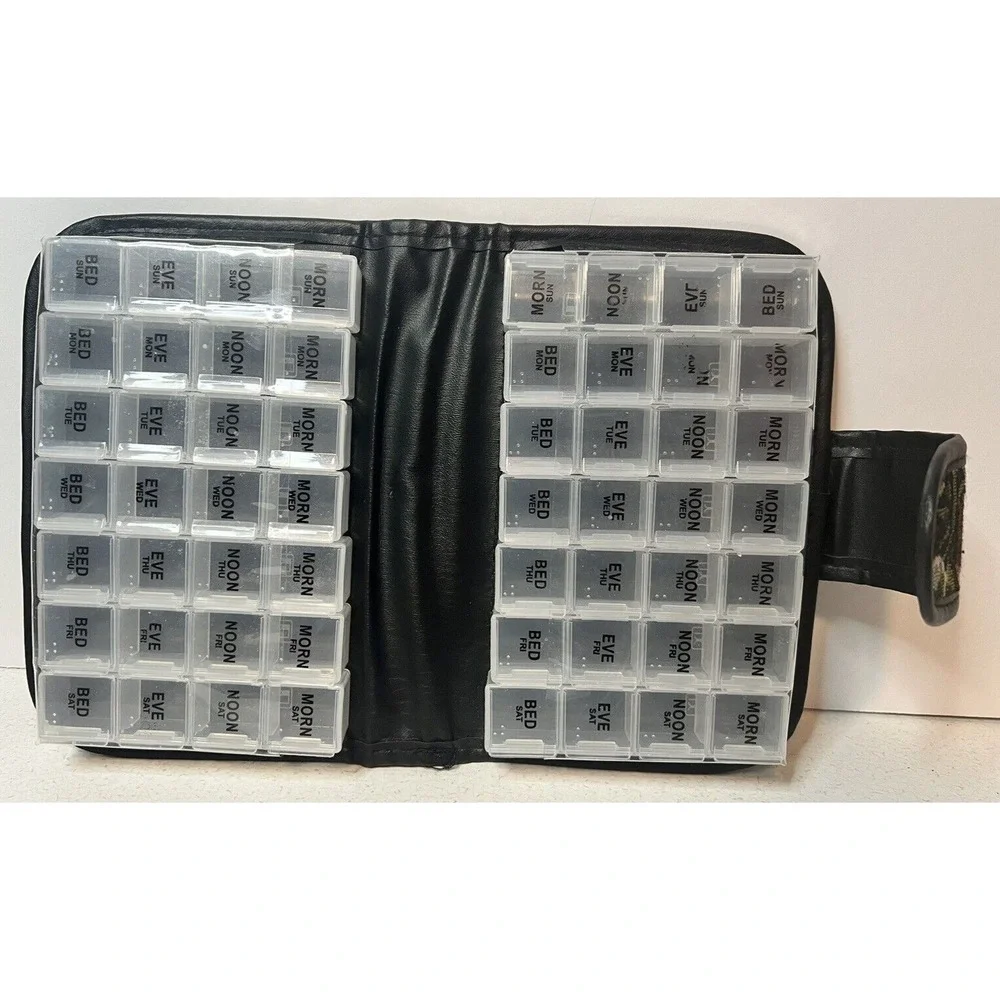 Snap Case Floral Travel Pill Organizer Morning Noon Evening Bed Medication